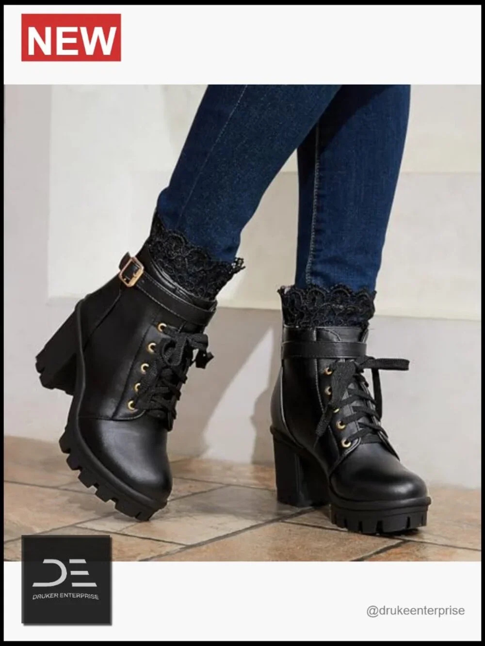Chunky Platform High Heel Boots Lace Up Gothic Ankle Booties Block Heel Buckle - Picture 2 of 7
